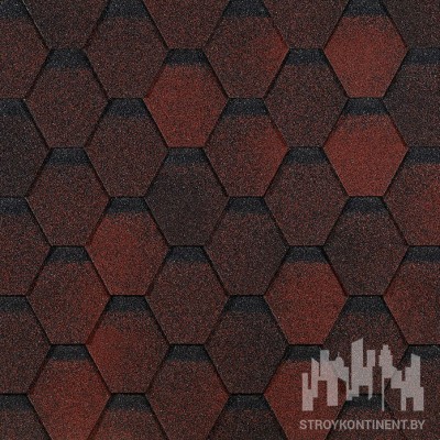 Гибкая черепица Дёке ЕВРАЗИЯ, серия ШЕСТИГРАННИК, цвет красный
